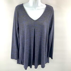 Sinuous blue grey gold long sleeve super soft tunic top shirt small EUC v neck